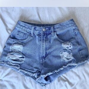 SHEIN Light Blue Distressed Jean Shorts